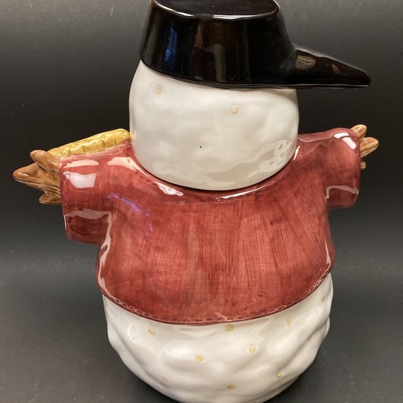Sakura Debbie Mumm Christmas Cookie Jar Canister Snowman w/Baseball Cap & Broom - Picture 5 of 14